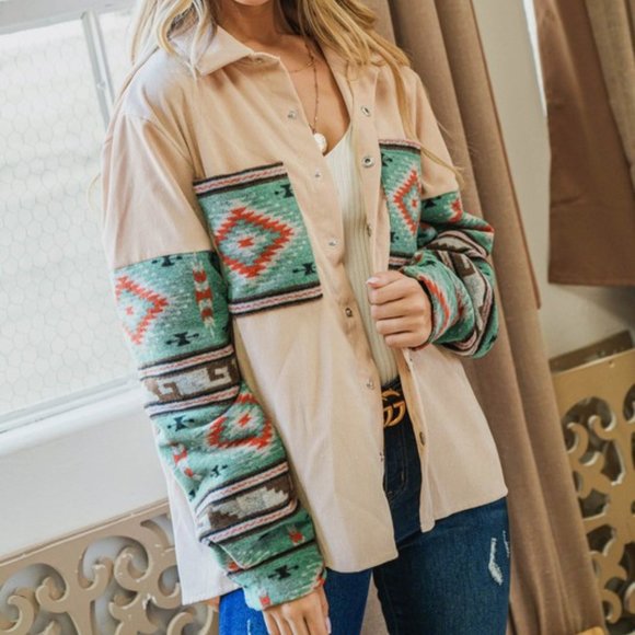 THE SHASTA LADIES AZTEC PRINT CORDUROY SHACKET - Picture 6 of 12